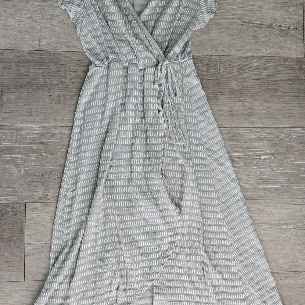 Caution To The Wind Light Green & White Striped Midi Dress - Picture 2 of 4